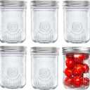 Amzcku 16oz vintage Mason Jars with Lids, Wide Mouth Canning Jar, Safe For Storage, Canning, Pickling, Preserving, Fermenting, DIY Crafts & Decor 6 Pack