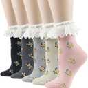 Funcat Women's Lace Ruffle Frilly Colorful Floral Cotton Casual Novelty Ankle Socks 4/5/6 Pairs