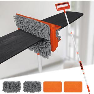 Qaestfy Ceiling Fan Cleaner Duster with 62.5 Extendable Long Handle Ceiling Fan Blade Cleaning Tool, Reusable Chenille & Microfiber Mop Head for Dusting Ceiling Fan Baseboard Wall Floor