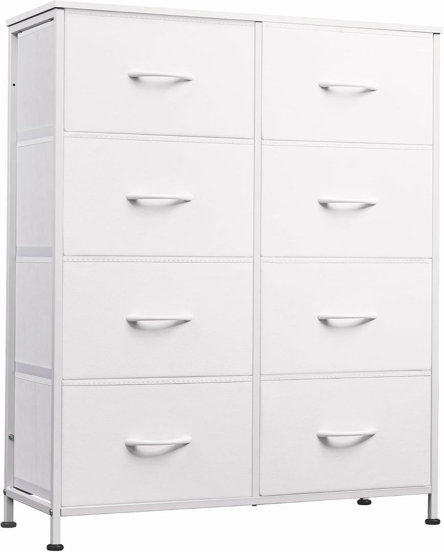 WLIVE Fabric Dresser for Bedroom, Tall Dresser with 8 Drawers, Storage Tower with Fabric Bins, Double Dressers, Chest of Drawers for Closet, Playroom, Dormitory, White