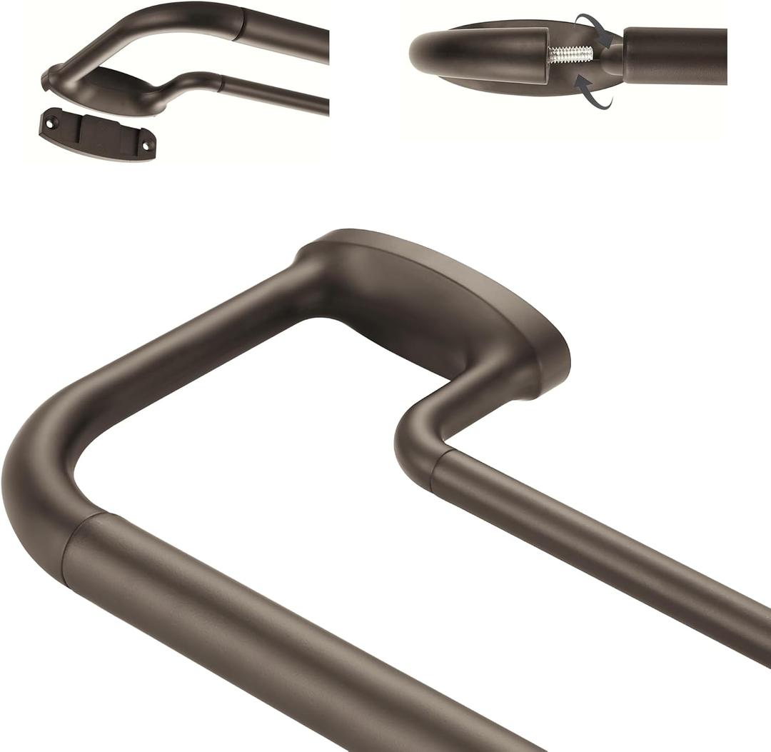 Double Curtain Rods, Wrap Around Curtain Rod for Windows, Internal Splicing 1'' Front and 5/8'' Back Adjustable Curtain Rod with Aluminum Finials and Brackets (Dark Bronze, 28-86")