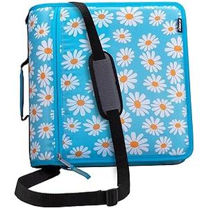 Case-it Mighty Zip Tab School Zipper Binder | 3-Inch O-Rings, 600-Sheet Capacity, 5-Subject Expanding File Folder, Multiple Pockets & Storage Organizer, Shoulder Strap | D-146 Light Blue Daisy