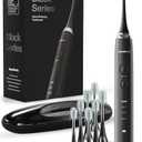 Aquasonic Black Series Ultra Whitening Toothbrush – ADA Accepted Electric Toothbrush- 8 Brush Heads & Travel Case – 40,000 VPM Electric Motor & Wireless Charging - 4 Modes w Smart Timer