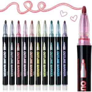 Mr. Pen- Double Line Outline Markers, 10 Pack, Metallic Colors, Squiggles Shimmer Outline Pens, Craft Markers for Drawing, Doodling, Card Making and DIY Projects, Metallic Shimmer for Vibrant Effects
