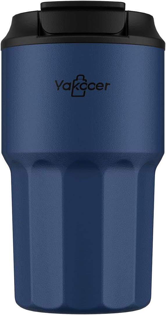 Travel Coffee Mug 16 oz with Lid and Flip Straw, Leak-Proof Food Grade 304 Stainless Steel Coffee Insulated Tumbler, Double Wall Vacuum Cup for Hot and Cold Drinks (Navy Blue)