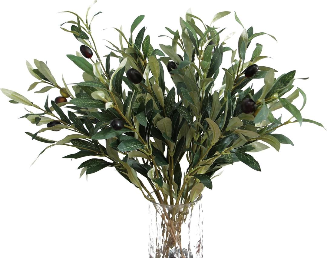 5PCS Artificial Olive Branches for Vases 18.9 Inch Faux Olive Tree Stems with Fruits,Fake Plants Greenery Leaves for Home Decor Weddings Party Floral Arrangement