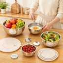 Stainless Steel Mixing Bowls with Lids Set, 4 Pack Cooking Bowls | Nesting Mixing Bowls with 3 Grater Attachments, Kitchen Airtight Metal Bowls, Size 4.5, 2.7, 1.5, 0.7QT for Mixing, Baking