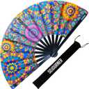 SoJourner Bags Mandala Trippy Wonders Rave Fan - Large Folding Clack Fan for Men and Women - Rave Accessories for EDM, Line Dancing, Cosplay, Concerts and More