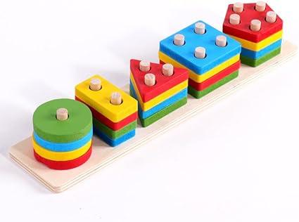 Wooden Toy for Children, Colourful Geometric Shapes, Stacking and Sorting, Montessori Learning Game