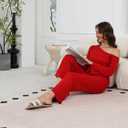 BWQ Sexy 2 Piece Outfits for Women Long Sleeve Wide Leg Pants Casual Lounge Matching Sets (Red, M)