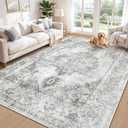 Area Rug 6x9 Vintage Rugs: Washable Indoor Medallion Rug Low Pile Distressed Floor Carpet Retro Accent Rugs for Living Room Bedroom Kitchen Dining Table Home Office(Grey, 6'x9')