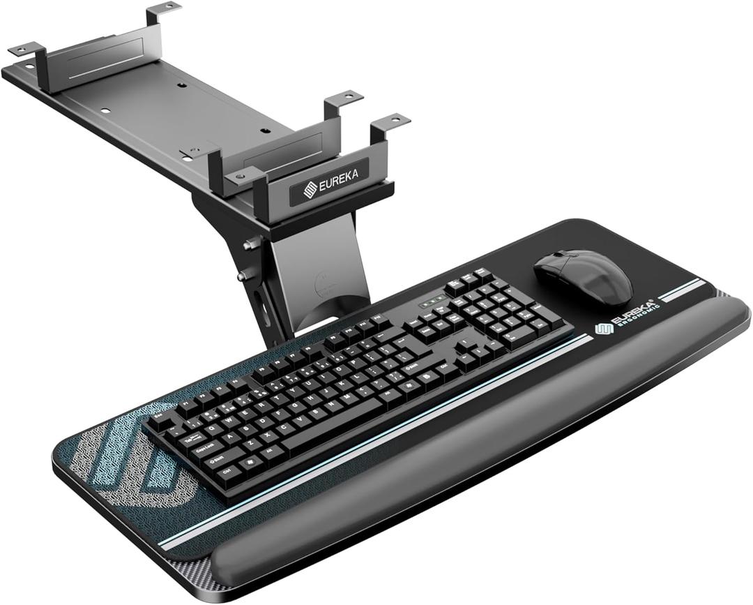 EUREKA ERGONOMIC Keyboard Tray Height Adjustable, Swivel Tilt Computer Keyboard Drawer Under Desk, 25"x9.13'' Sliding Keyboard & Mouse Platform with Mouse Pad for Typing, Black