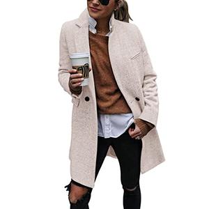 Ebifin Women's Notch Lapel Double Breasted Trench Coat Peacoat Winter Casual Long Blazer Jacket Overcoat Size M