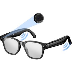 Smart Camera Glasses for Photos& Audio & Videos | 8MP HD Recording, 7H Battery, Lightweight AI Camera Glasses for Men & Women Built-in 32G Memory Card-Photochromic Lenses-Black Frame