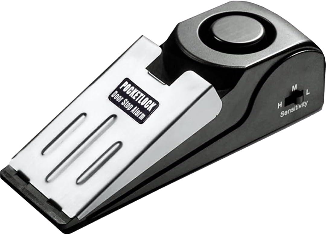 Door Stop Alarm with 120 dB Siren  Portable Travel Door Stopper Alarm Wedge for Hotel, Apartment & Dorm Security  Battery-Operated, Black, 1-Pack