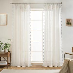 DriftAway Semi Sheer Scalloped Edge Linen Coastal Beach Window Curtains for Living Room Bedroom 2 Panels Rod Pocket Each Size 52 Inch by 90 Inch Gray