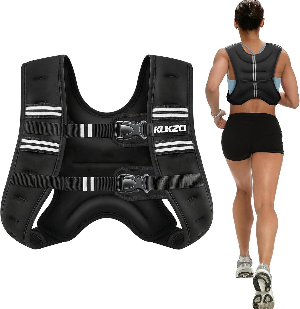 KUKZO Weighted Vest for Women Men 25LB Body Weight Vest with Reflective Stripes for Running,Walking,Workout,Strength Training,Weight Loss