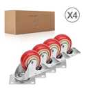 3 Inch Industrial Heavy Duty Swivel Caster Wheels with Brake,Set of 4 Safety Locking Casters,Load 1600lbs,Premium Polyurethane Wheels for Table,Trailer,Saw Table,Stage Toolbox,Bed,Corn Board (Red)