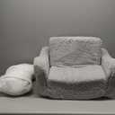 Comfy Toddler Chair, 2-in-1 Toddler Couch Fold Out, Convertible Sherpa Sofa to Lounger for Boys & Girls, Grey (Medium)
