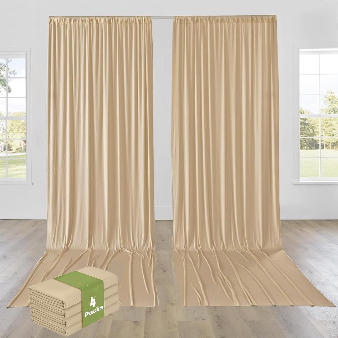 PartyVillage 20ft15ft Beige Backdrop Curtain for Wedding Parties, 4 Panels Wrinkle Free 15 FT Long Polyester Photo Backdrop Drapes Back Drop Cloth for Birthday Photography Background