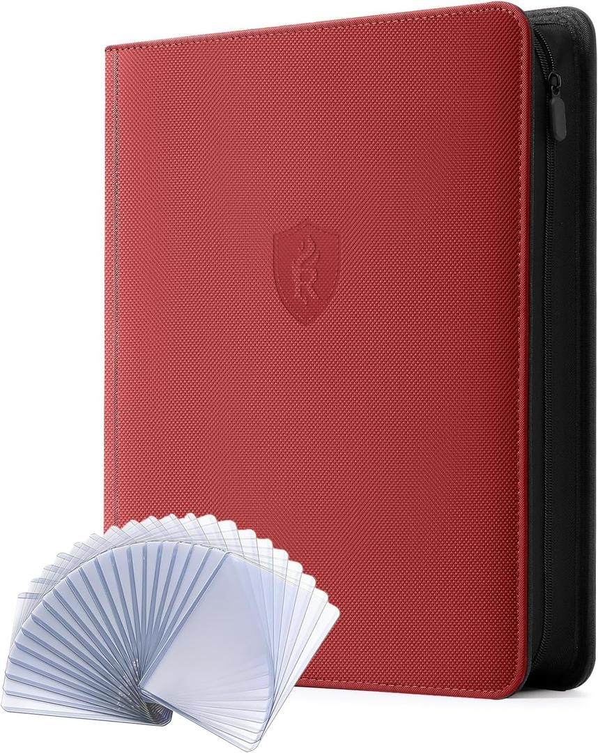 9 Pocket Toploaders Binder with Zipper  Holds 288 Top Loaders  Premium Double-Sided Card Album for Trading Cards, TCG, MTG, Sports Cards (Red)