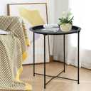 Garden  End Table 2 PCS Metal Side Table Black Round Folding Tray Cyan Sofa Small Accent Foldable Table, Round End Table Tray, Next to Sofa Table, Snack Table for Living Room and Bedroom