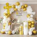 169 Pcs First Communion Decorations Balloons Kit Baptism Party Decorations White Metallic Gold Balloons Arch Kit First Holy Communion Decor for God Bless Christening Birthday Theme Party Supplies