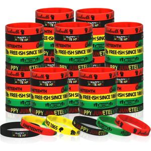 Juneteenth Bracelets Bulk 72 Pcs Juneteenth Party Favors Gifts Freedom Day Patriotic Rubber Wristbands Black History Month Decorations African Afro American Independence Day Accessories for Women Kids
