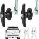 2PCS Truck Cap Locking T-Handle, Left & Right Truck Cap Topper Camper Shell Locking T-Handle Latch with Keyed Lock, Door Loc-King Kit Accessories(Color:Black+Silver)