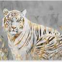 QEOPGNE White Tiger Portrait Poster Wildlife Animals White and Gold Tiger Pictures Wall Decor Abstract Canvas Wall Art for Living Room Office Bedroom Dorm Unframed 12x18inch(30x45cm)