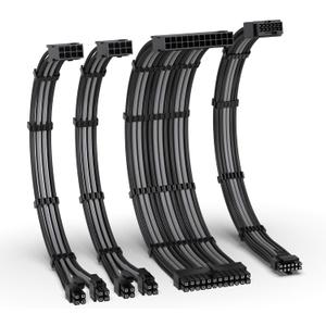 EZDIY-FAB 12VHPWR PSU Cable Extension Kit for RTX 50/40 Series,16AWG PCIE 5.0 Power Supply Cable Extension- 1x 24 Pin ATX /2X 8Pin (4+4) EPS / 1x12+4 Pin GPU,Sleeve Cable 300MM with Combs,Black/Grey