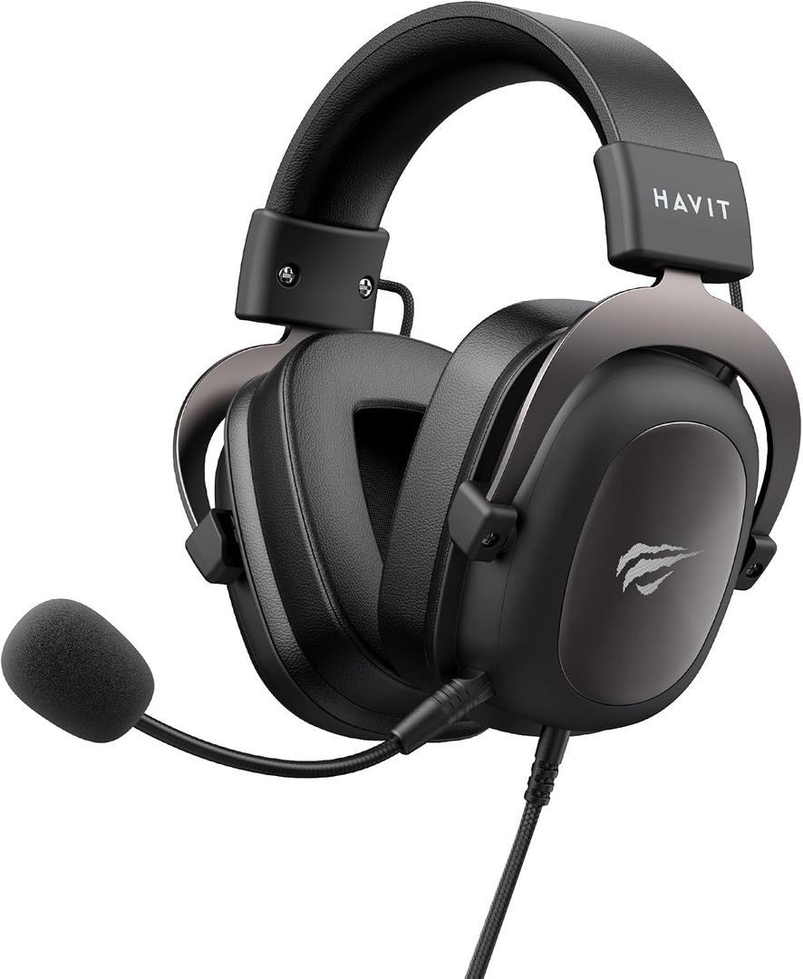 havit H2002d Gaming Headsets for PS4,PC, 53MM Drivers Surround Sound PS5 Headset with Mic Gaming Headphones with Mic Durable Aluminum Frame Valentines Gifts for Men, Black