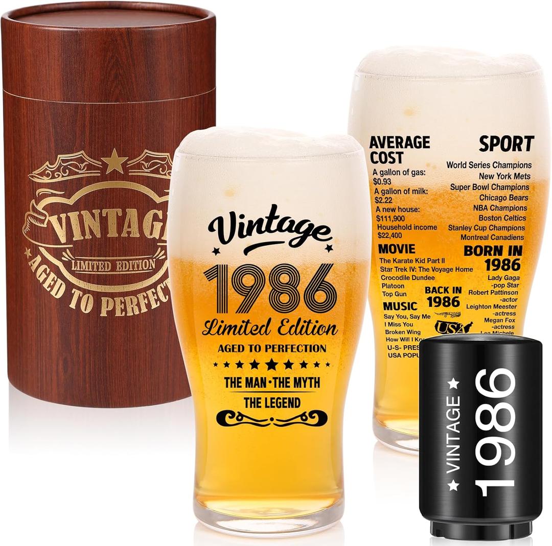 comfit 40th Birthday Gifts for Men-40th Birthday Gift Ideas,20oz,Vintage 1986 Beer Drinking Glass and Opener- 40th Birthday Decorations Party Supplies-40th Beer Glass for 40 Years Old Dad,Husband