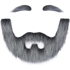 8 x Fake Beard and Self Adhesive Eyebrows Fake Mustache Novelty Costume Facial Hair for Cosplay Halloween Party (Gray)