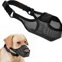 LUCKYPAW Dog Muzzle, Patented Mesh Muzzle for Large Medium Small Dogs Allows Full Pant Drinking Mouth Cover to Prevent Biting Chewing Scavenging Adjustable Breathable Mouth Guard(S, Black)