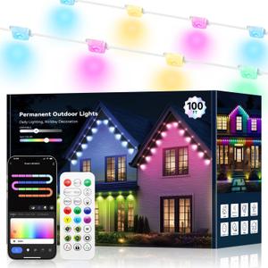 100FT Permanent Outdoor Lights for House -Eaves Lights with 50 IC+RGBCW LED IP67 Waterproof, Smart Outside LED Christmas Light with App/Remote, Eternity Lighting for Holiday/Daily