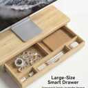 Bamboo Monitor Stand with Large Storage Drawer,23 Inch Ergonomic Computer Riser for Desk, Holds Up to 220lbs, Screen Shelf with 5 Compartments for Keyboard & Stationery Organization