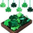 Gerrii 24 Pack St Patrick's Day Shamrock Ornaments for Tree 2.56 Inch Velvet Clover Decorations Lucky Green Irish Trefoil Hanging Bauble for Saint Patricks Day Table Shelf Decor