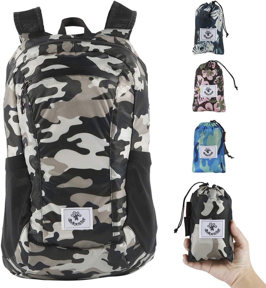 4Monster Hiking Daypack,Water Resistant Lightweight Packable Backpack for Travel Camping Outdoor (16L, Army Green)
