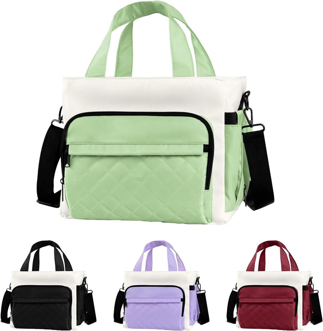 Women's Insulated Lunch Box Bag - Stylish Tote Design, Leakproof Waterproof Lunch Cooler, Large Lunch Tote Bags for Work Commute & Dates (White-Green)