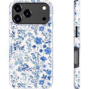 Goodon for iPhone 17 Pro Max Case Cute,Aesthetic Vintage Blue Wildflower Shell,Compatible with Magsafe,Trendy Unique Cool Retro Coquette Floral Protective Slim Silicone Phone Cover for Women Girls (Azure Botanical Pattern)