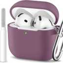for Airpods 4th Generation Case Cover(2024),Soft Silicone Full Protective Case for AirPods 4 Case with Keychain & Cleaner Kit,Compatible with Apple Airpods 4 for Women,MenSmokepurple