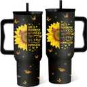 Sunflower Gifts For Women, Positive Tumbler With Handle 40 Oz, Sunflower Tumbler For Women Sister Best Friends, Christmas Gifts, Christmas Travel Coffee Insulated Cup