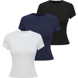SOLY HUX Women's 3 Pack T Shirt Crew Neck Short Sleeve Tee Slim Fitted Casual Summer Basic Tops XX-Small