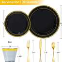 N9R 600PCS Black and Gold Plastic Dinnerware Set, Disposable Plastic Plates Includes 100 Dinner Plates, Dessert Plate, Cups, Spoons, Forks, Knives for 100 Guests, Perfect for Party, Wedding, Birthday