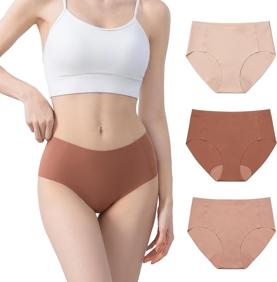 Womens Seamless Underwear for Women No Show Hipster Panties Invisible Light Mid Rise Ladies Briefs 3 - Pack (Pink, M)
