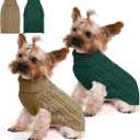 2 Pack Dog Sweaters for Small Dogs Winter Turtleneck Pullover Cable Knit Fleece Stretch Puppy Doggie Chihuahua Toy Poodle Yorkie Pomeranian Boy Girl Pet Clothes (S, Green & Brown)