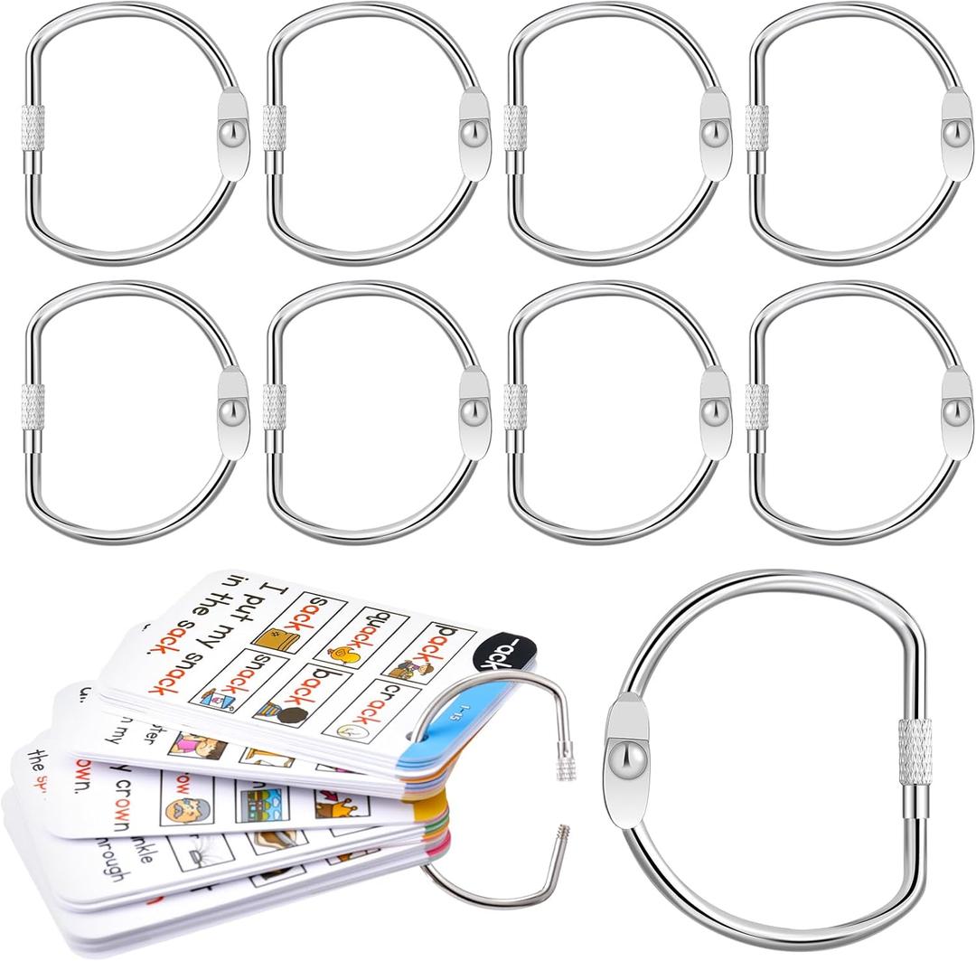 8 Pcs Loose Leaf Binder Book Rings D-Shaped Binder Rings Large Nickel Plated Steel Book Keychain Key Washi Tape Organizer for Home Office Cards Receipts Photos Files DIY Craft Supplie (2 Inch)