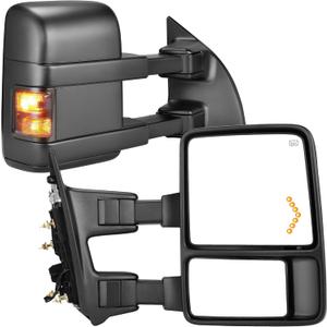 YITAMOTOR Towing Mirrors Compatible with 1999-2007 Ford F250 F350 F450 F550 Super Duty, 2001-2005 Excursion with LED Arrow Signal Light Smoke Power Heated Telescoping Rear LED Turn Signal