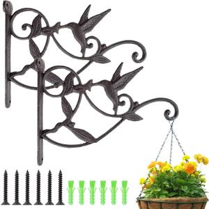 DEWEL 2 Pack Heavy Duty Iron Hanging Plant Bracket, Outdoor Wall Plant Hangers for Hanging Baskets, Bird Feeder, Flower Pot, Lantern, Wind Chime – Decorative Black Hook